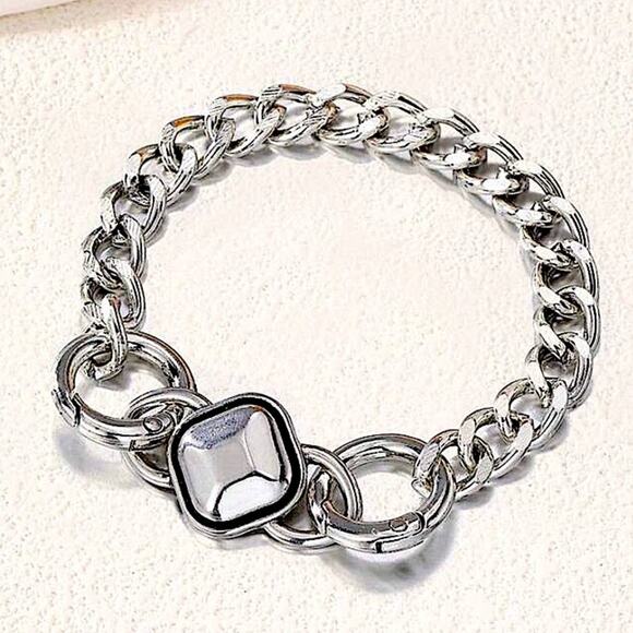 Stainless Steel Station Bracelet Chain Link Statement Cuban - Picture 1 of 3